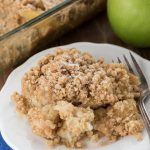 apple pie french toast on white plate