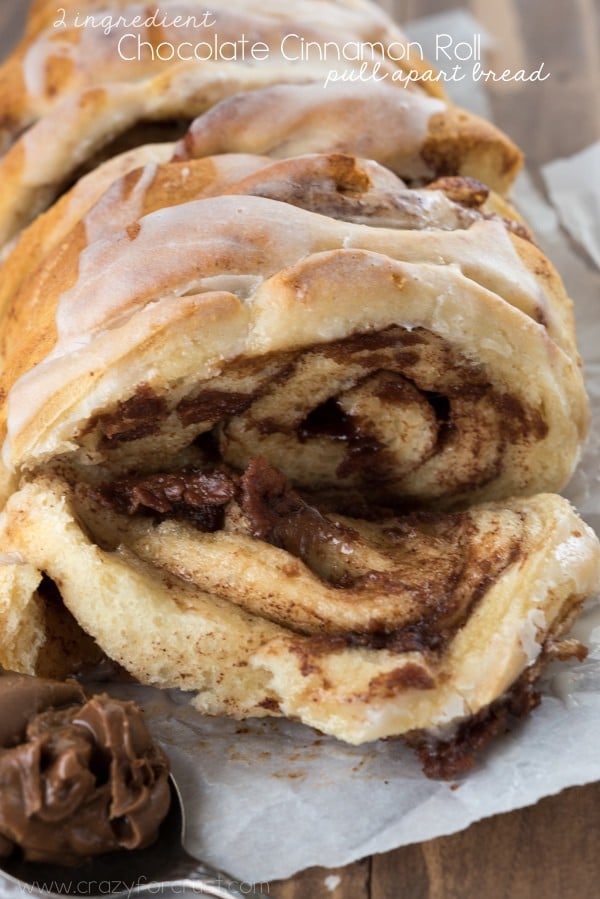 Chocolate Cinnamon Roll Pull Apart Bread (2 ingredients) - Crazy for Crust