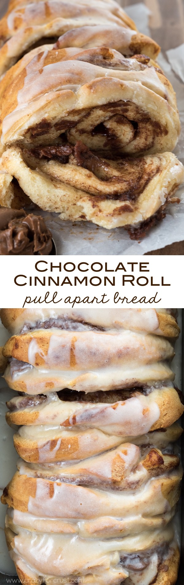 Chocolate Cinnamon Roll Pull Apart Bread with only 2 ingredients! An easy breakfast recipe on the table in under 30 minutes.