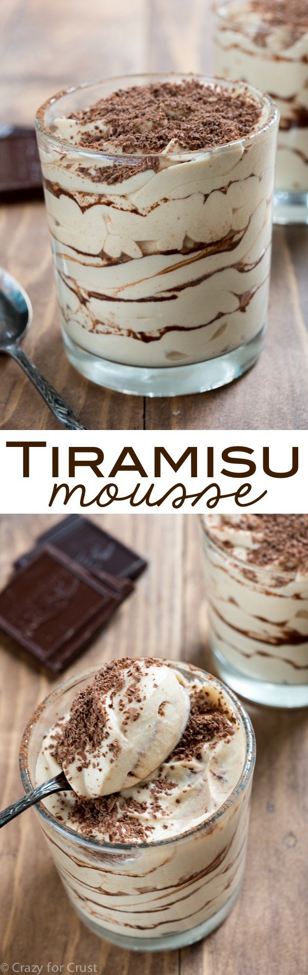 Tiramisu Mousse - an easy no-bake dessert! Layers of tiramisu whipped cream and cocoa powder for the best part of the tiramisu!