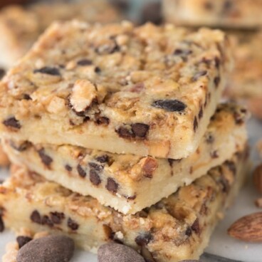 Stack of Chocolate Toffee Almond Shortbread Bars