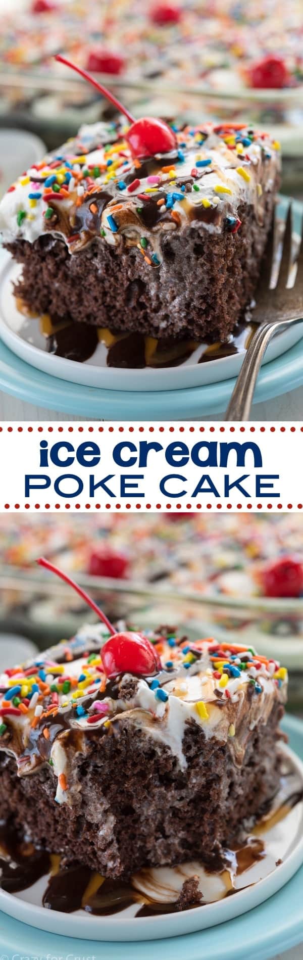 Ice cream poke cake collage with words in the middle