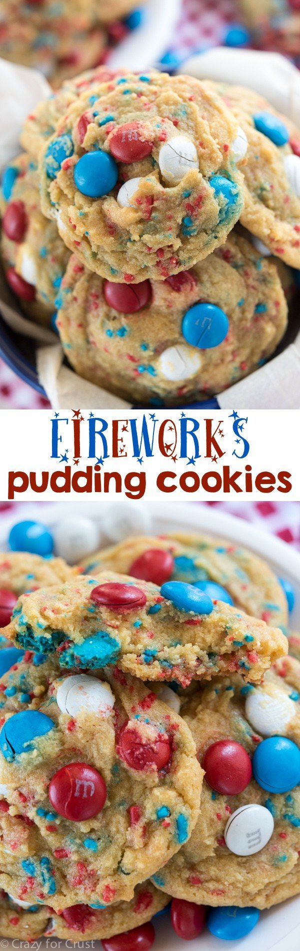 Fireworks pudding cookies collage shot with words in the middle