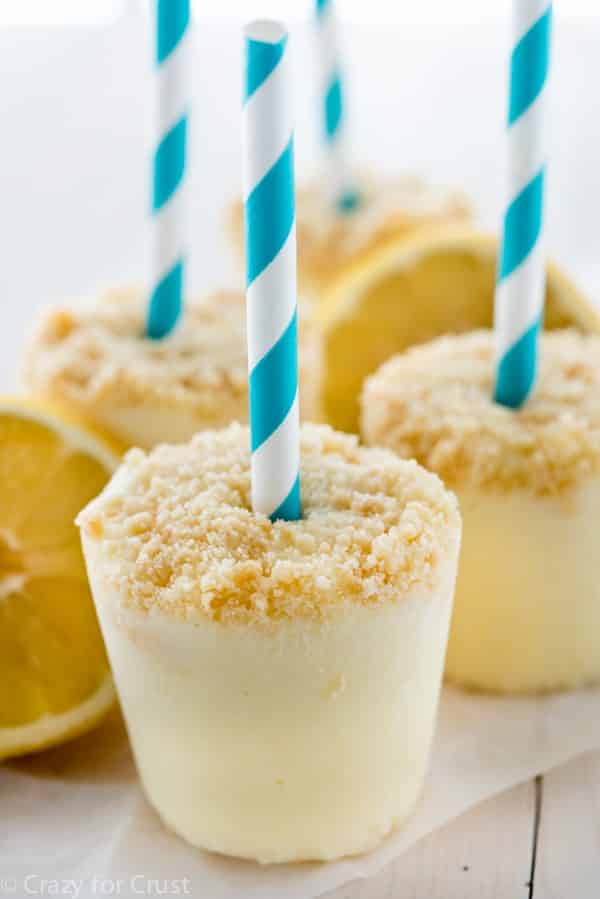 Lemon frozen treats with straws and lemon slices