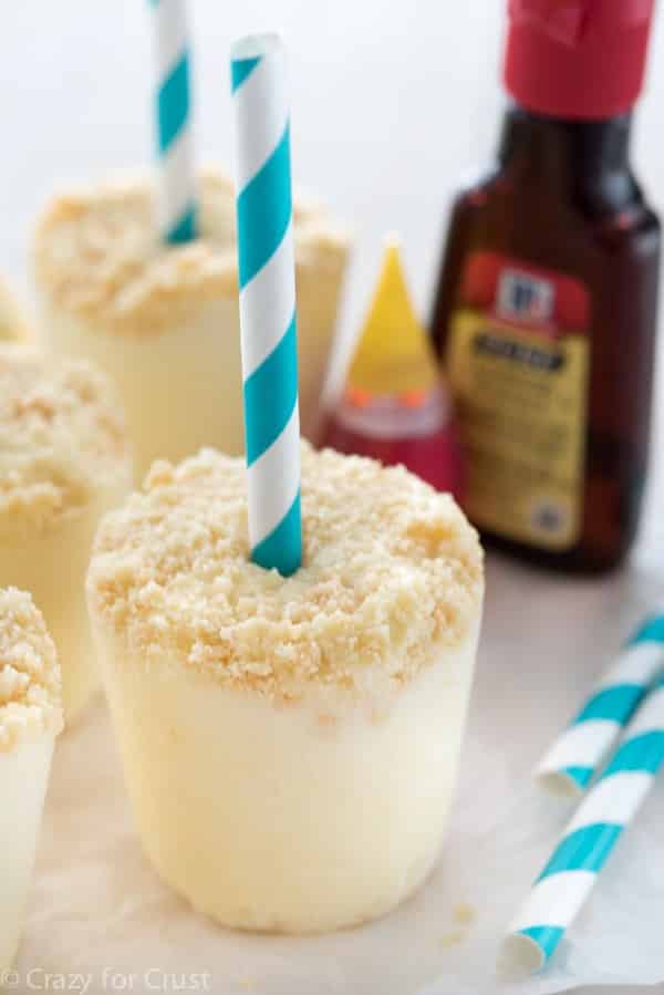 Lemon Pie Popsicles made with McCormick food coloring and extract!