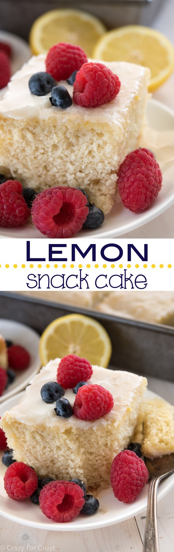 Lemon Snack Cake - an easy and fast lemon cake made with a lemon glaze! Perfect for a potluck or parties or as a simple dessert!