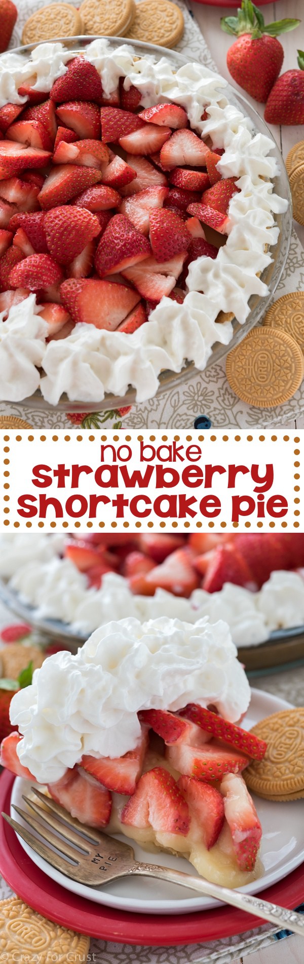 EASY No Bake Strawberry Shortcake Pie - just a few ingredients to a fresh summer pie!