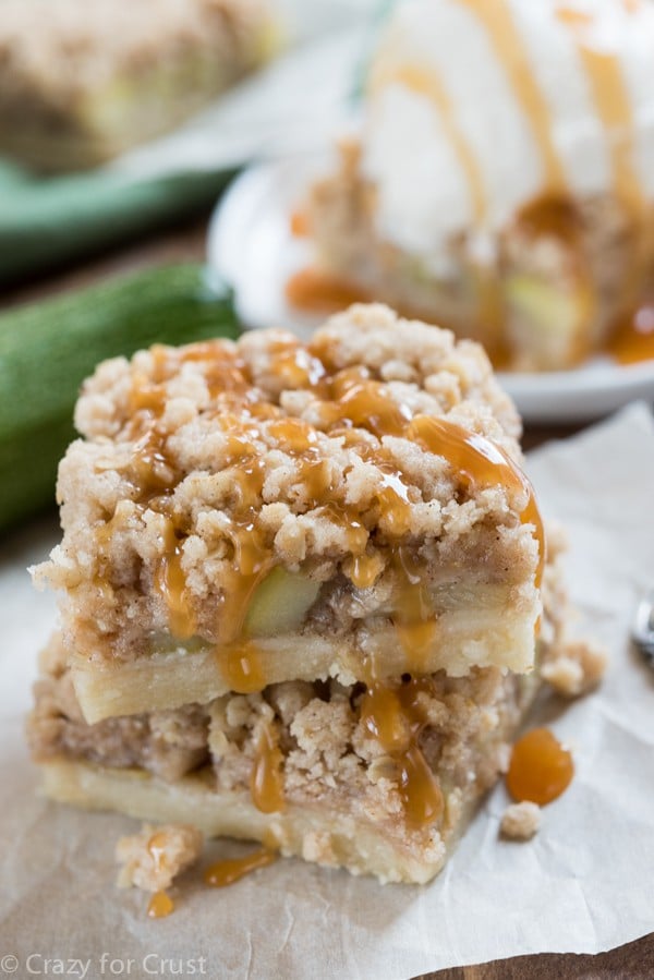Zucchini Pie Bars with shortbread crust and crumble topping!