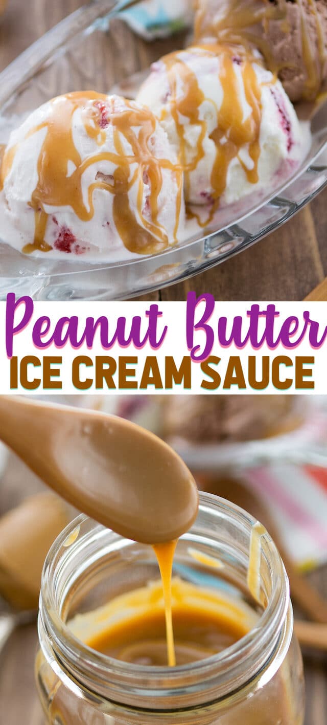 collage of peanut butter ice cream sauce photos