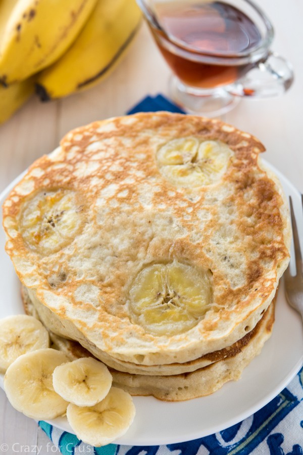 Buttermilk Banana Pancakes with chunks of banana cooked into the pancake!