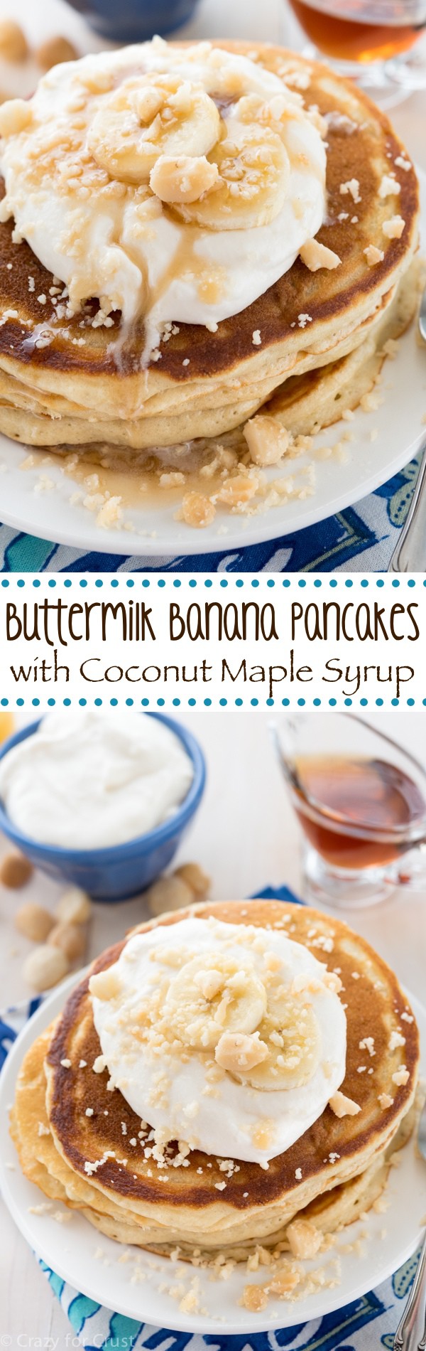 These Buttermilk Banana Pancakes are so good! It's an easy pancake recipe that's yields fluffy pancakes that taste so good with coconut maple syrup.