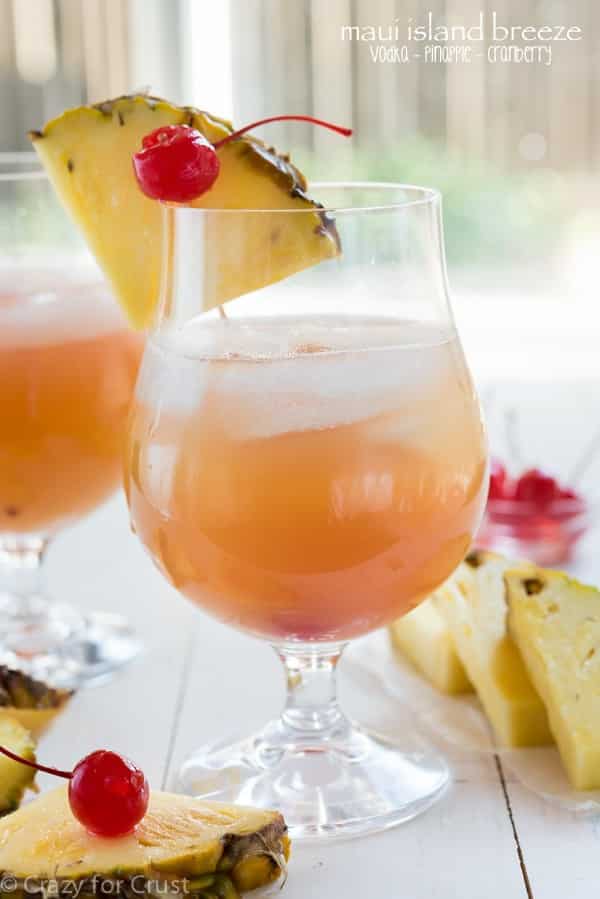 A Maui Island Breeze Cocktail - the perfect blend of vodka, pineapple, and cranberry! This easy drink can be made for one or as a party punch!