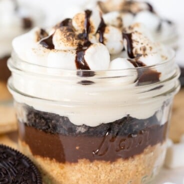 Oreo S'more Trifle in a glass jar