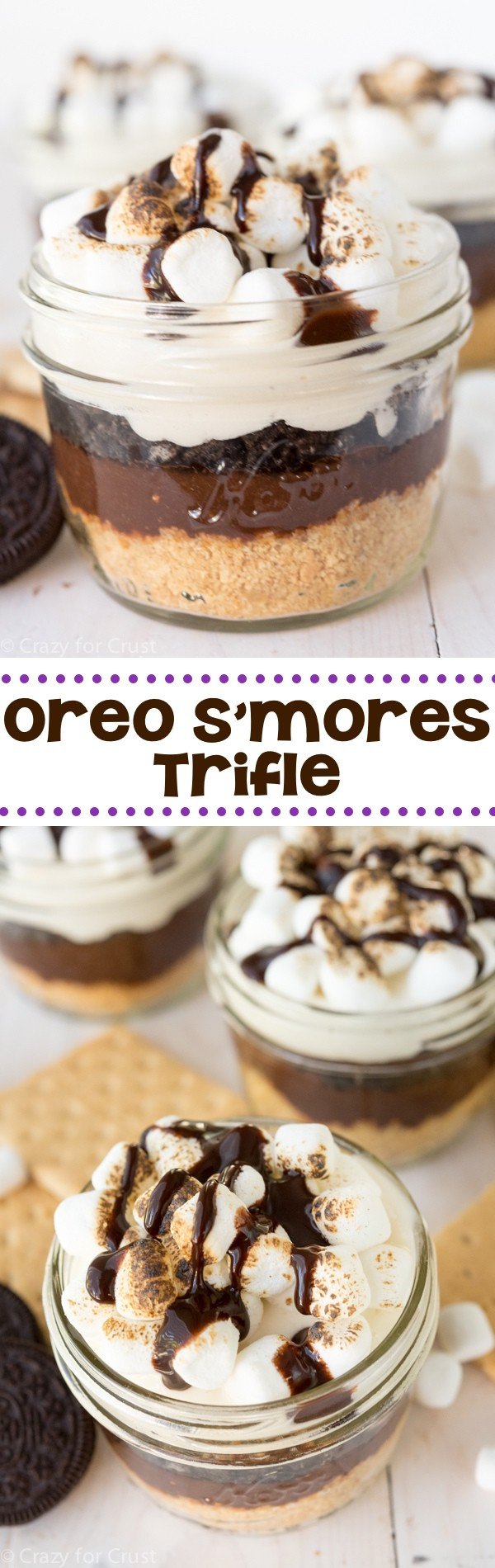 No Bake Oreo S'more Trifle Recipe - an easy no bake dessert made with s'mores and Oreos!