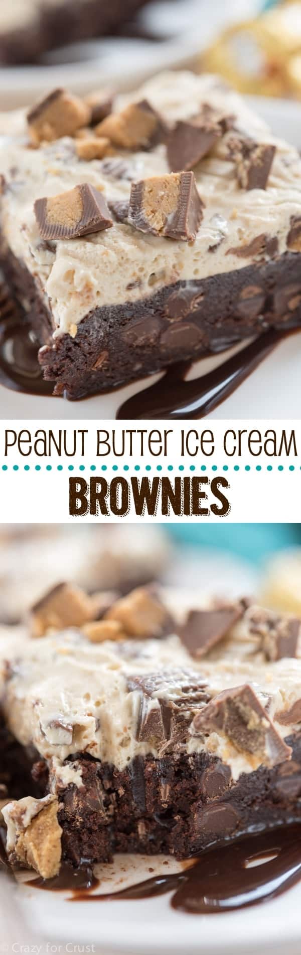 Peanut Butter Ice Cream Brownies - an easy one bowl brownie recipe topped with peanut butter ice cream!