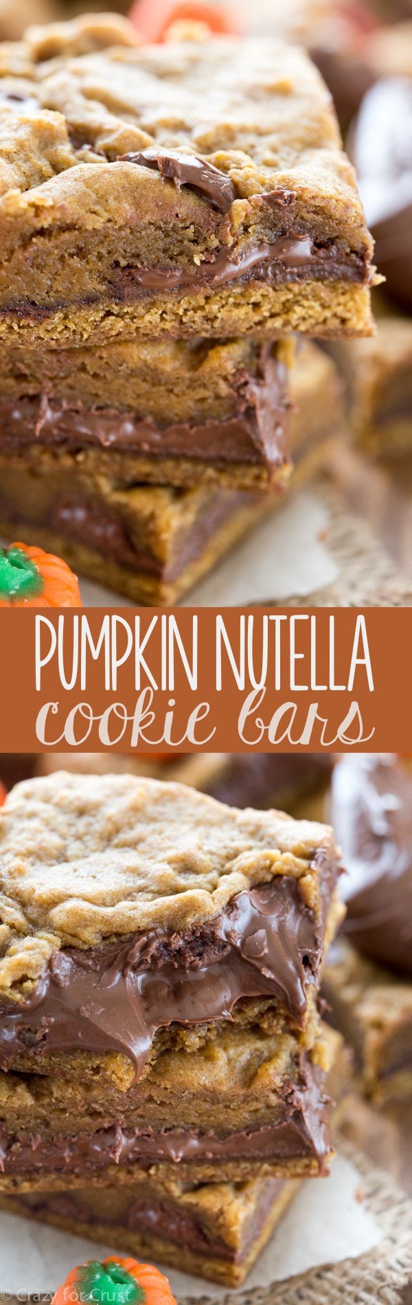 Collage of Pumpkin Nutella Cookie Bars