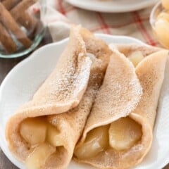 Apple Pie Pancake Rolls on a white plate