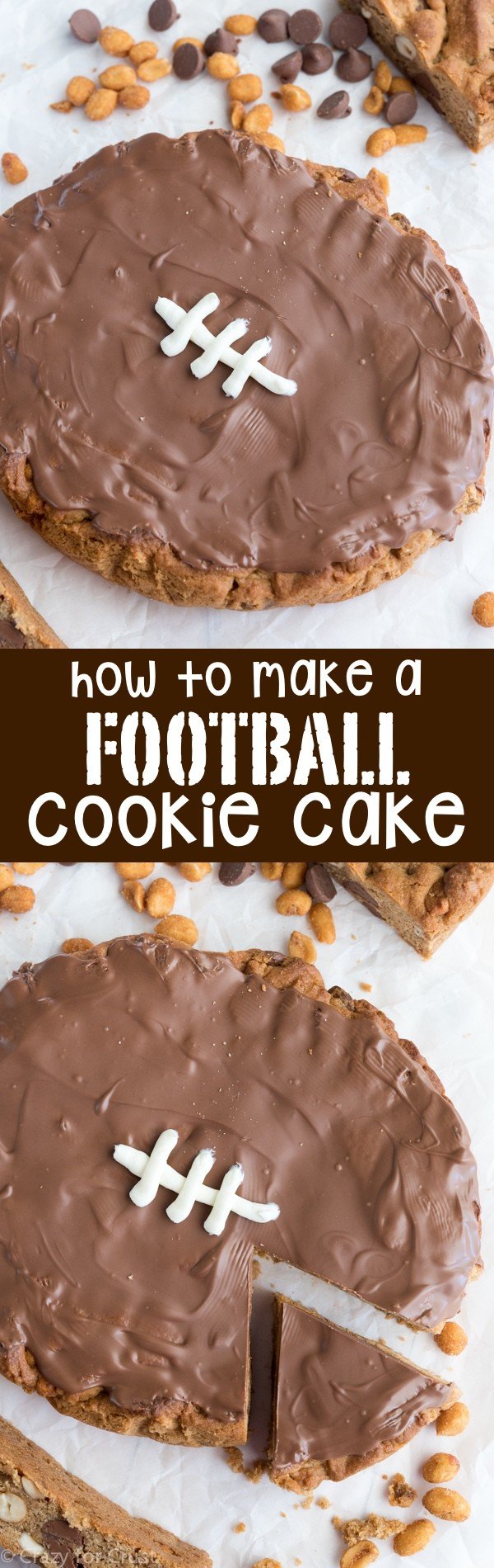 Collage of How to make a Football Cookie Cake