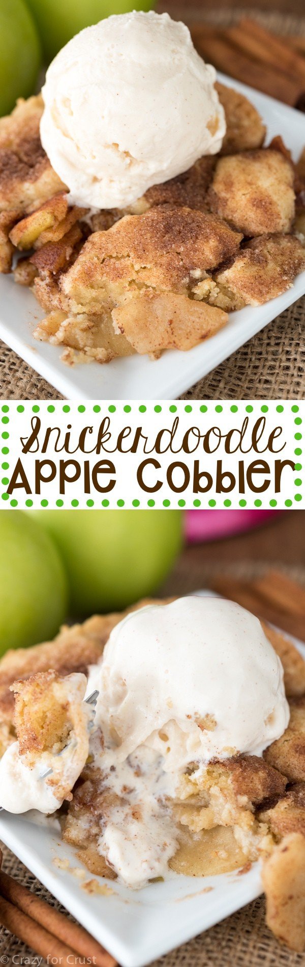Snickerdoodle apple cobbler collage photo with words in the middle