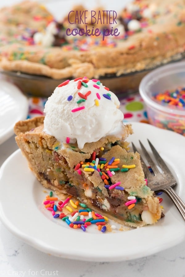 Cake batter cookie pie with title.