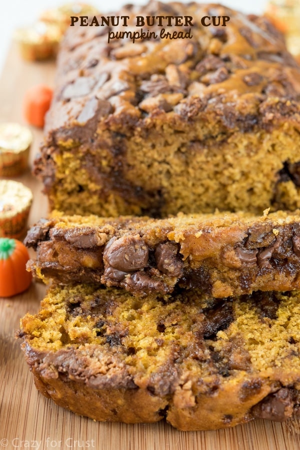 Peanut Butter Cup Pumpkin Bread - an easy pumpkin bread filled with peanut butter cups. We couldn't stop eating this bread!
