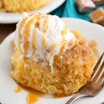 Slow Cooker Caramel Cake on a white plate