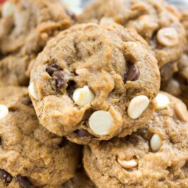 Plate full of Triple Chip Pumpkin Cookies
