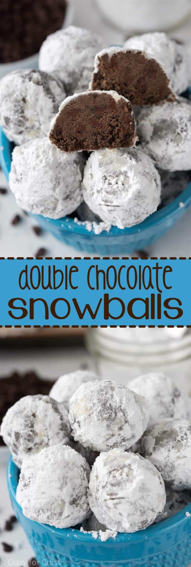 Collage of Double Chocolate Snowball Cookies