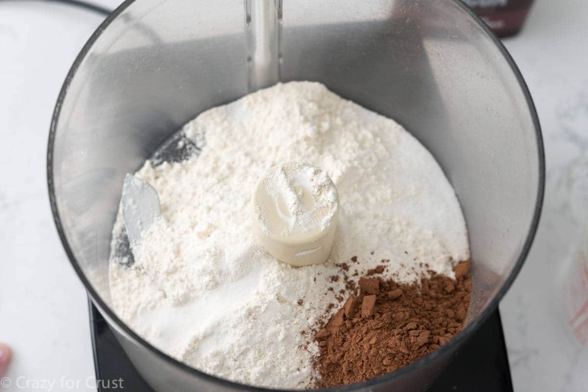 flour and cocoa powder in a food processor