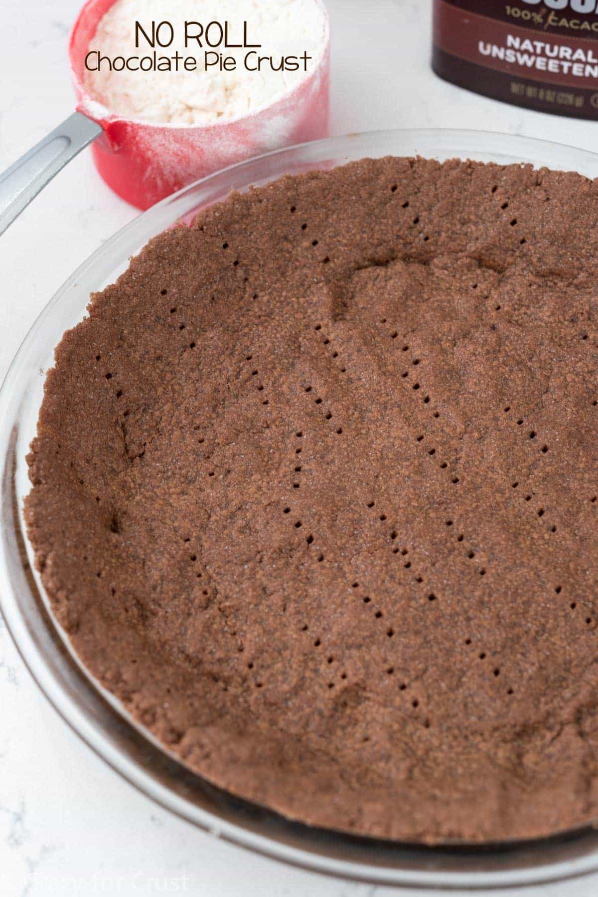 No Roll Chocolate Pie Crust - an easy pie crust recipe that's CHOCOLATE! Just mix it up in a food processor and press it into the pan , no rolling!