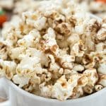 Pumpkin Spice Latte Popcorn in a white bowl