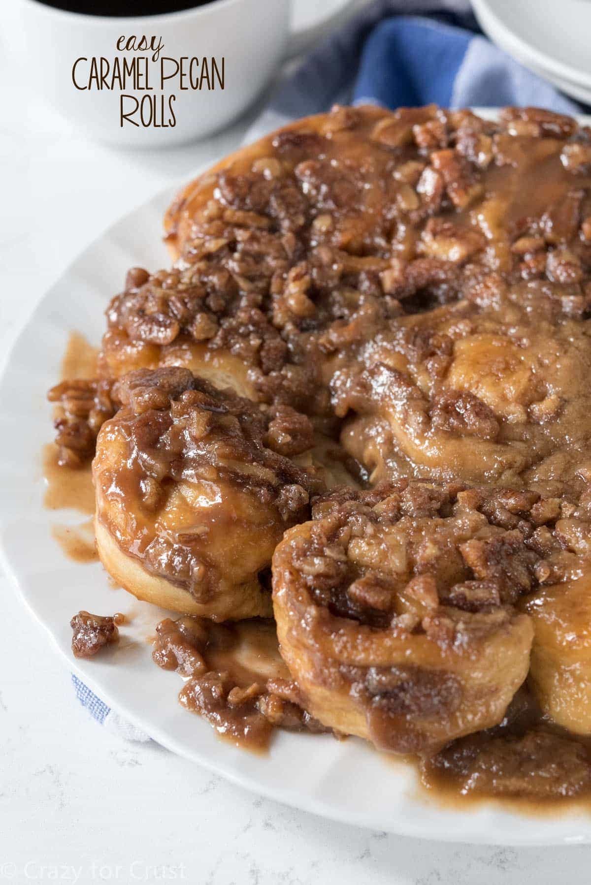 These Easy Caramel Pecan Rolls are the perfect holiday breakfast. Easy, fast, no yeast and no rise, they're foolproof sticky buns without all the work!