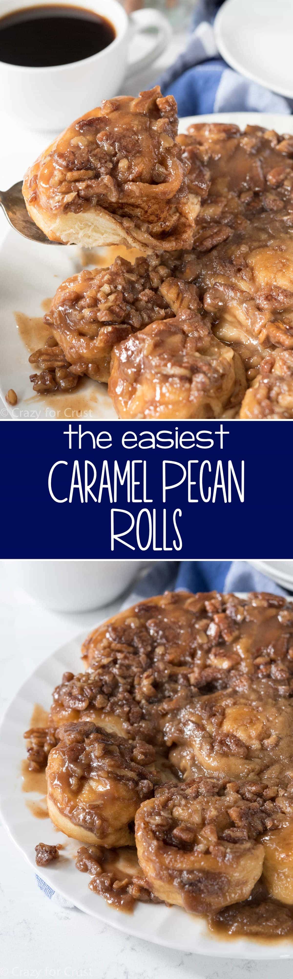 These Easy Caramel Pecan Rolls are the perfect holiday breakfast. Easy, fast, no yeast and no rise, they're foolproof sticky buns without all the work!