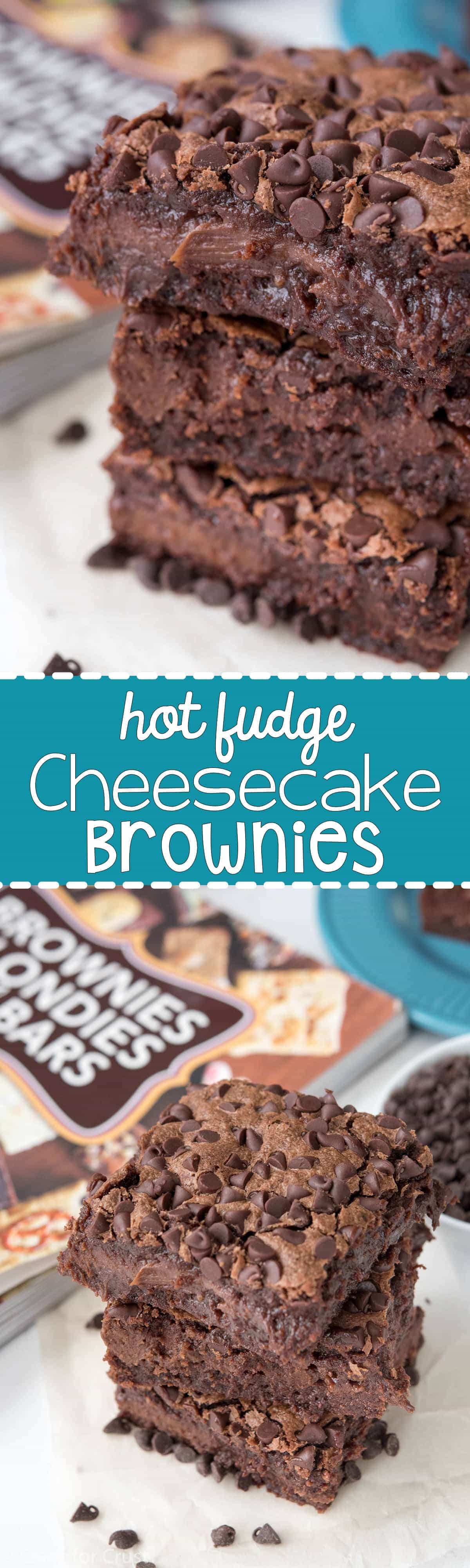 Hot Fudge Cheesecake Brownies - a decadent brownie filled with hot fudge cheesecake. This easy recipe is perfect for chocolate lovers!