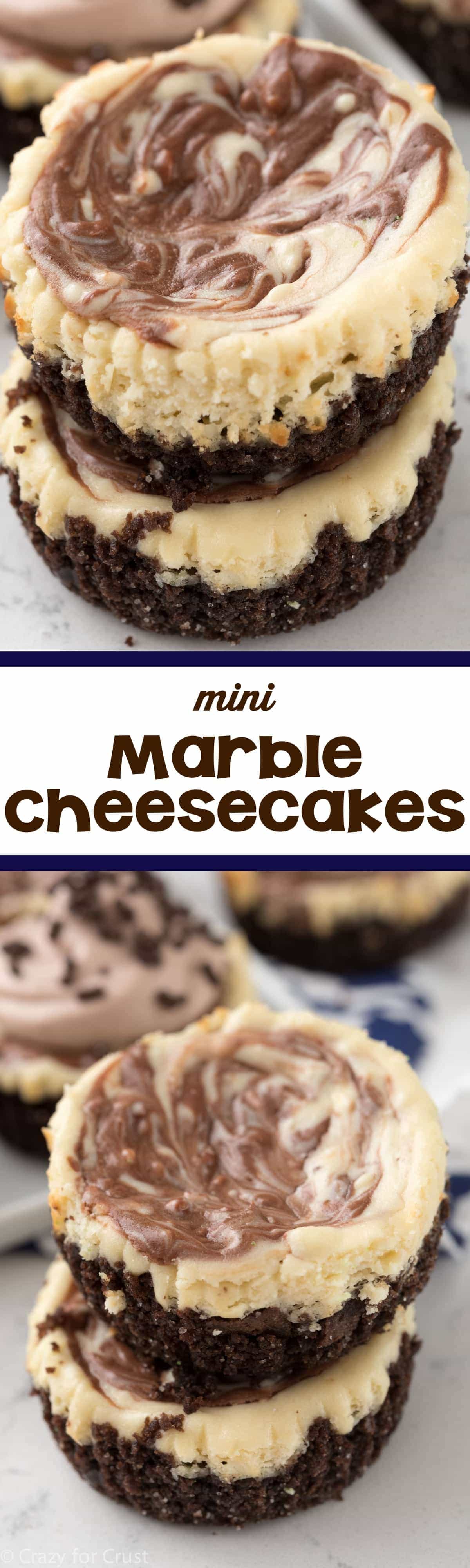 Mini Marble Cheesecakes - these easy mini cheesecakes are marbled with chocolate. These are perfect all year long!