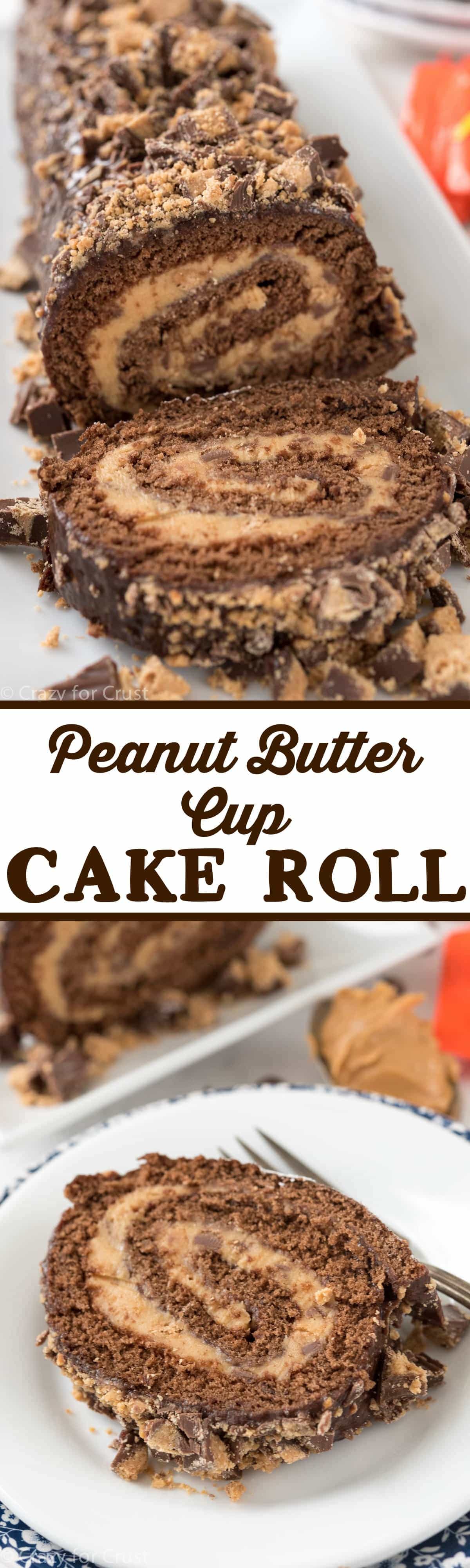 Peanut Butter Cup Cake Roll - it's an elegant dessert that is actually an easy recipe to make! Chocolate cake filled with peanut butter cup filling - the perfect dessert!