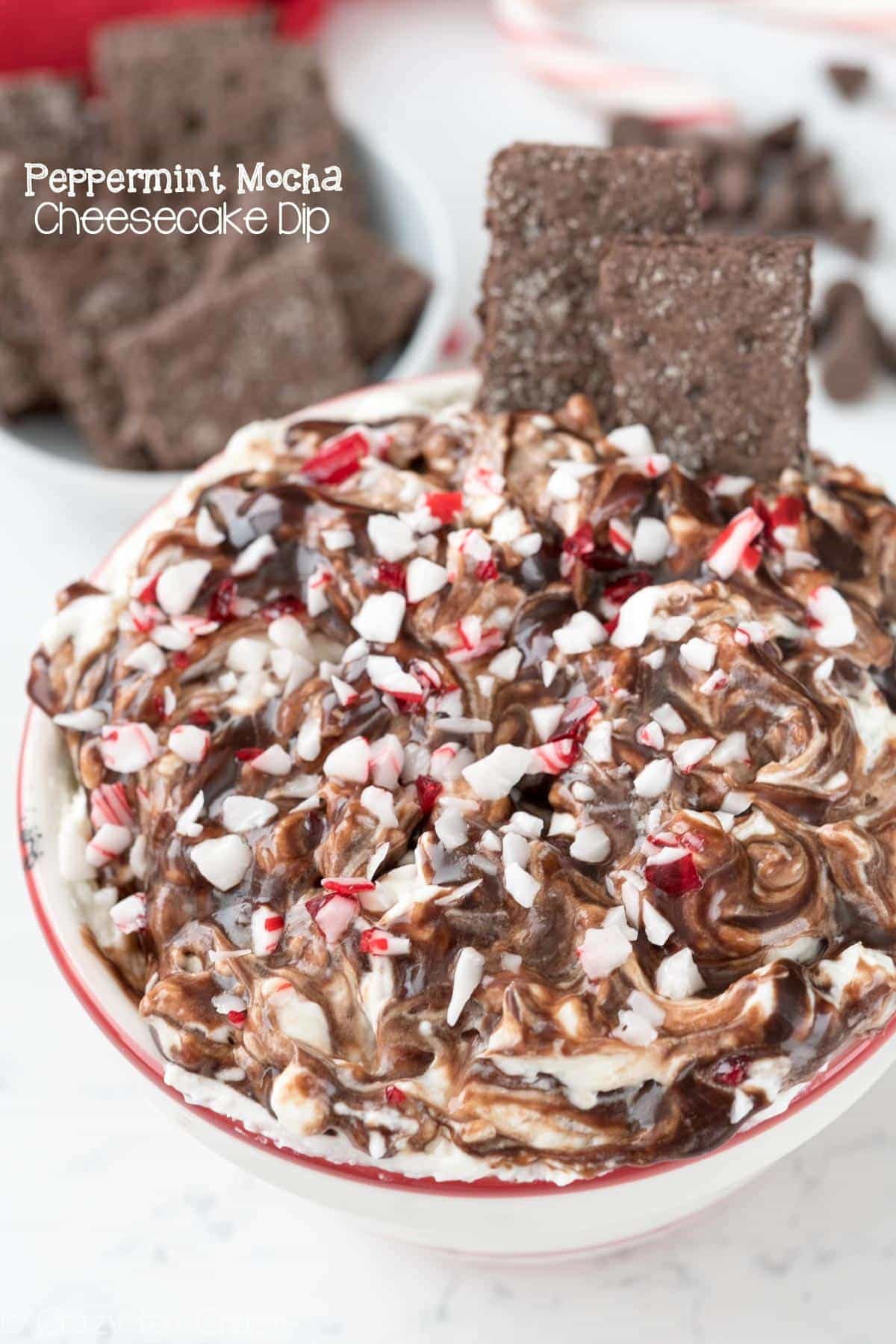 Peppermint Mocha Cheesecake Dip - this easy dip recipe is perfect for Christmas parties! I ate mine with a spoon, it was so good!