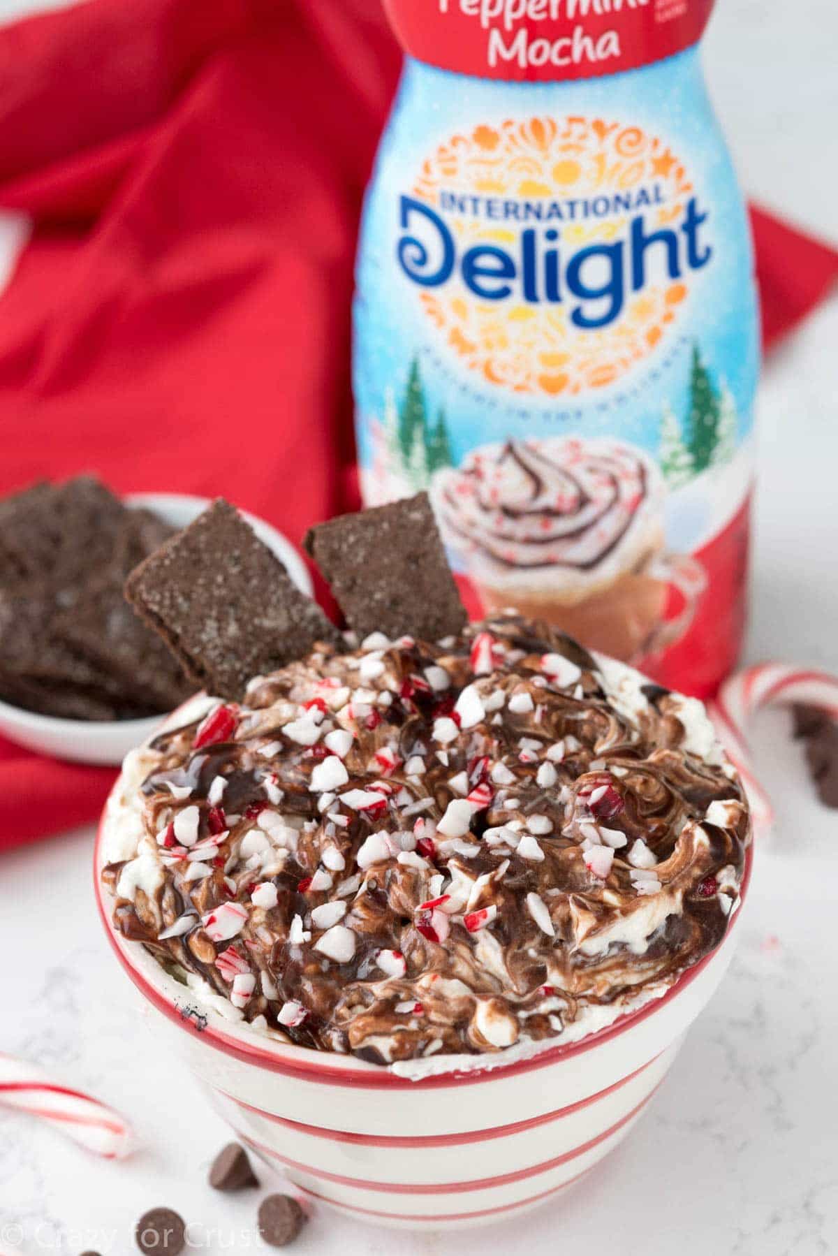 Peppermint Mocha Cheesecake Dip Recipe using International Delight Peppermint Mocha coffee creamer