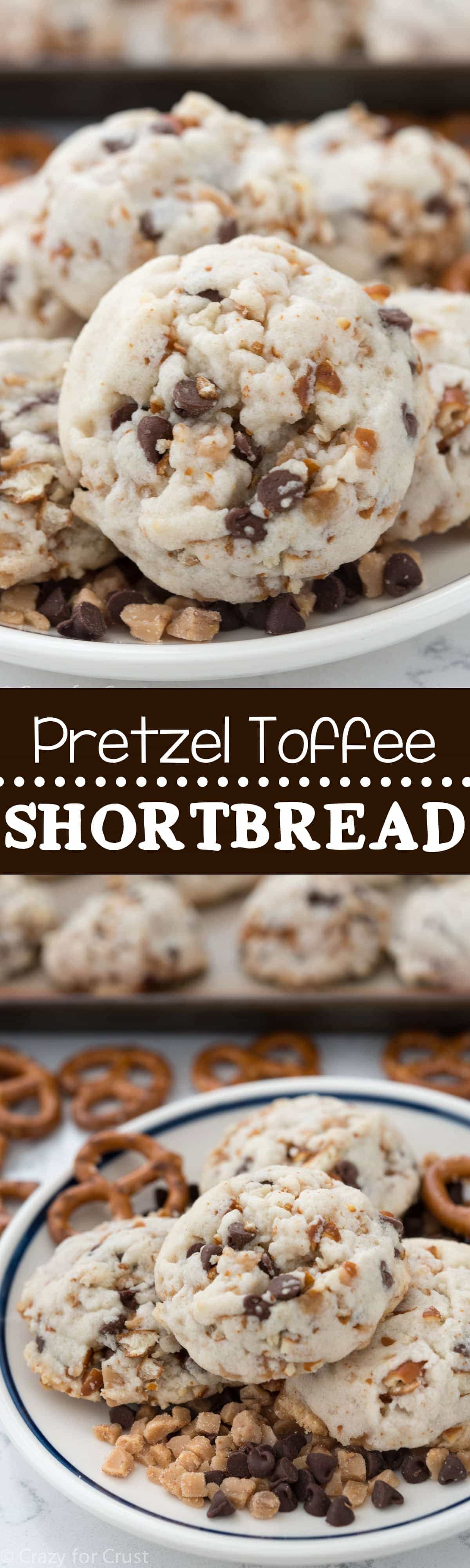 Pretzel Toffee Shortbread Cookies - these easy cookies have just 5 ingredients! Fast and foolproof, they're the BEST cookie ever!