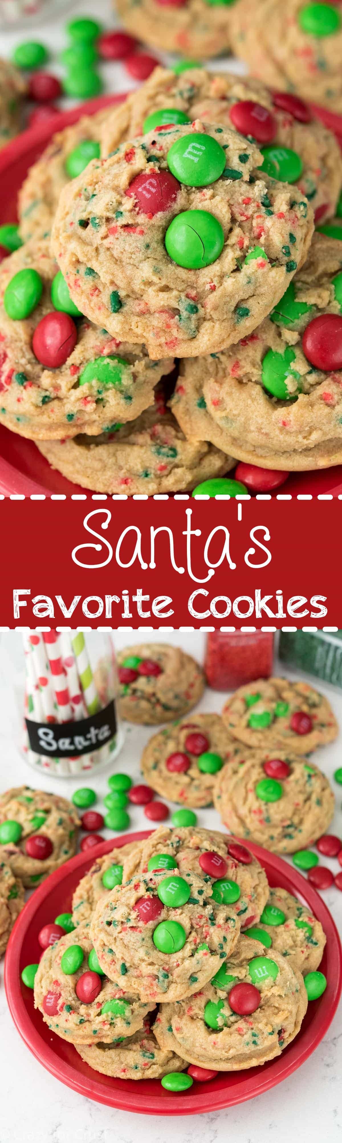 Santas Favorite Cookies - they must be because they're so good! And easy pudding cookie recipe filled with brown sugar and Christmas candy!