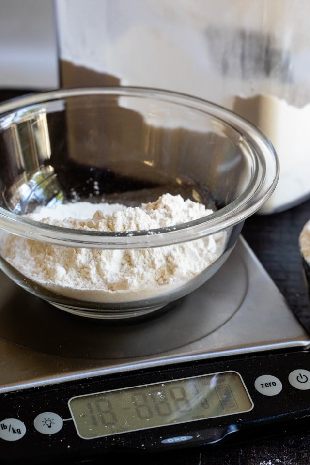 scale with bowl of flour