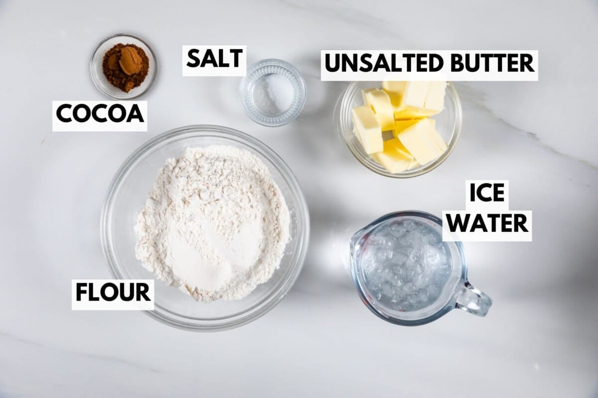 Ingredients in chocolate pie crust on counter.