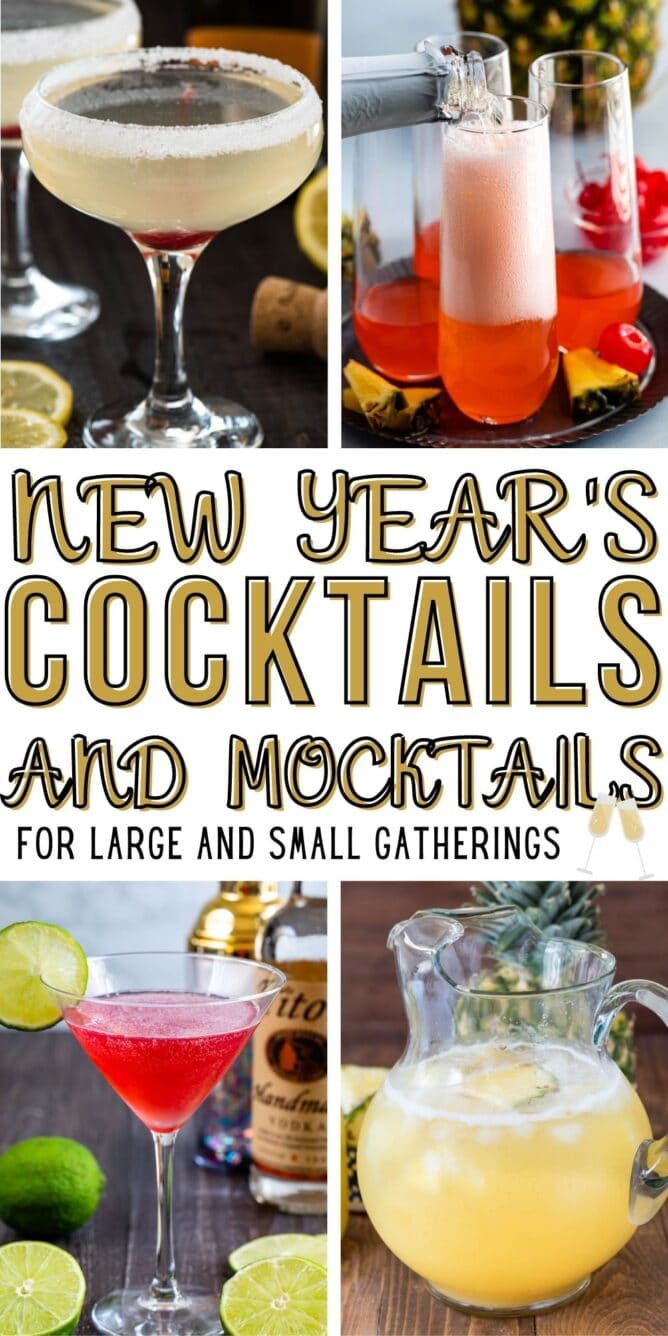 collage of 4 cocktails with words