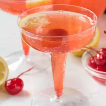 Two glasses of Pink Lemontini Champagne Cocktail - light, refreshing, and the perfect New Year's Eve cocktail recipe!