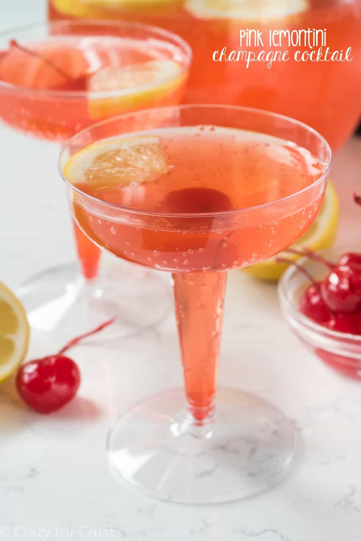 Pink Lemontini Champagne Cocktail - this easy recipe is perfect as a single martini or a party punch!