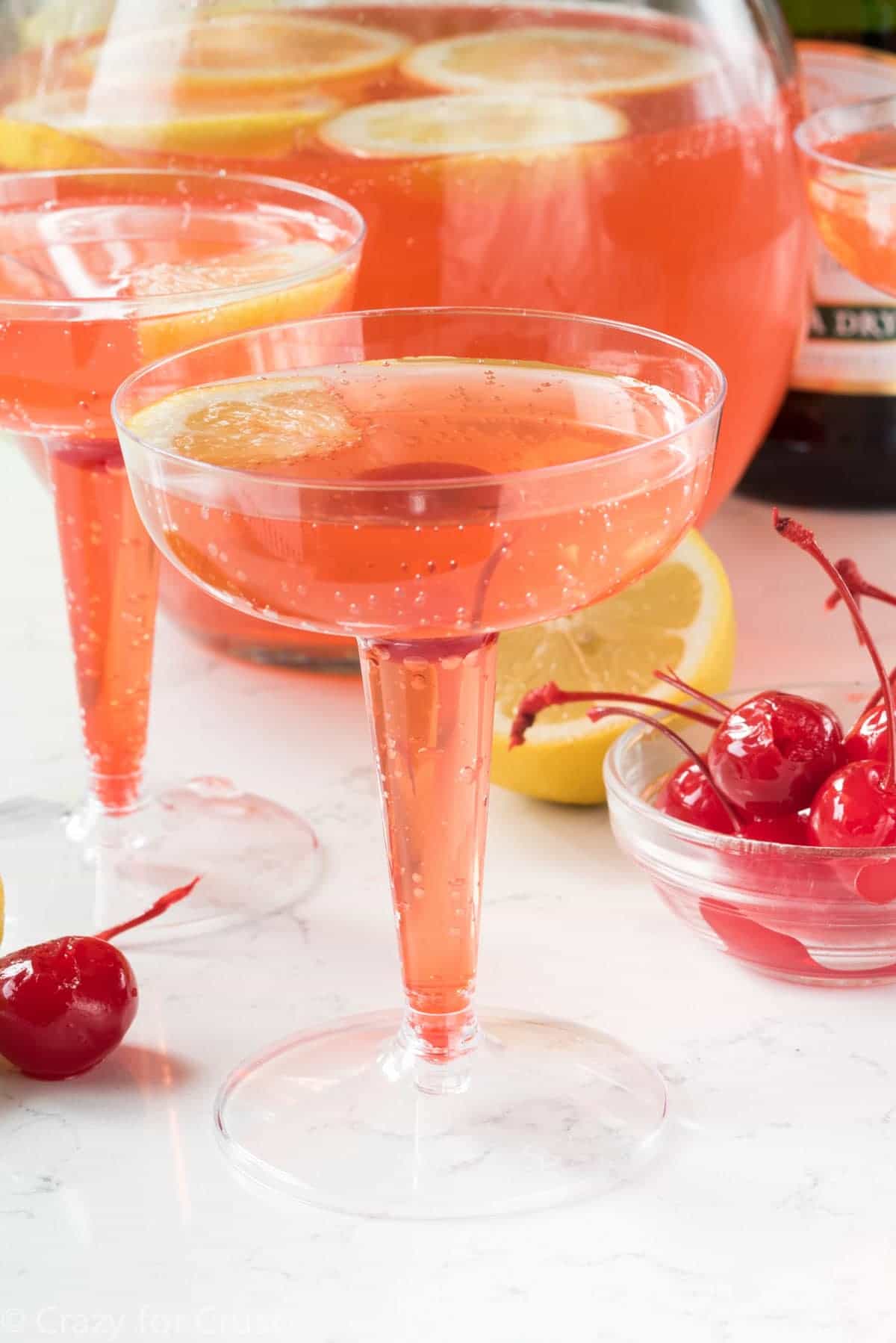 Pink Lemontini Champagne Cocktail - this easy recipe is perfect as a single martini or a party punch!