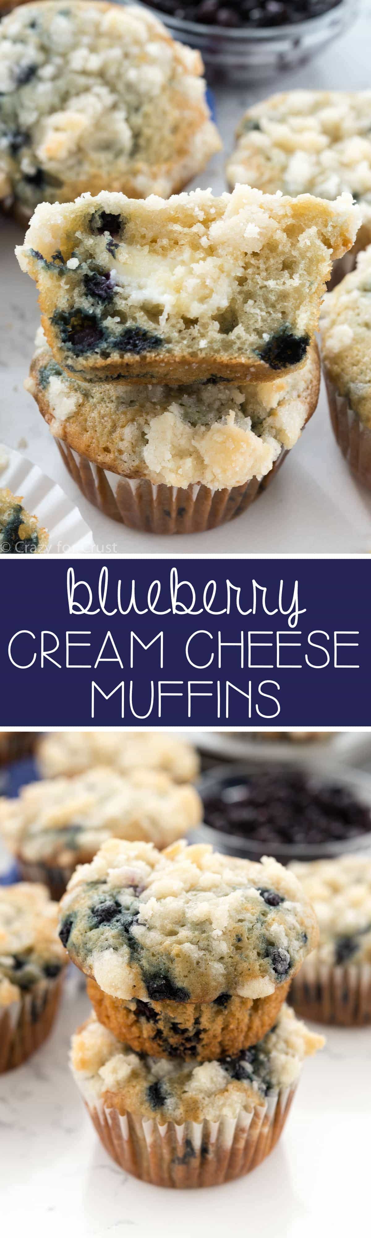 Blueberry Cream Cheese Muffins - this is the PERFECT blueberry muffins recipe. Easy, soft and fluffy, and full of juicy blueberries and cream cheese filling!