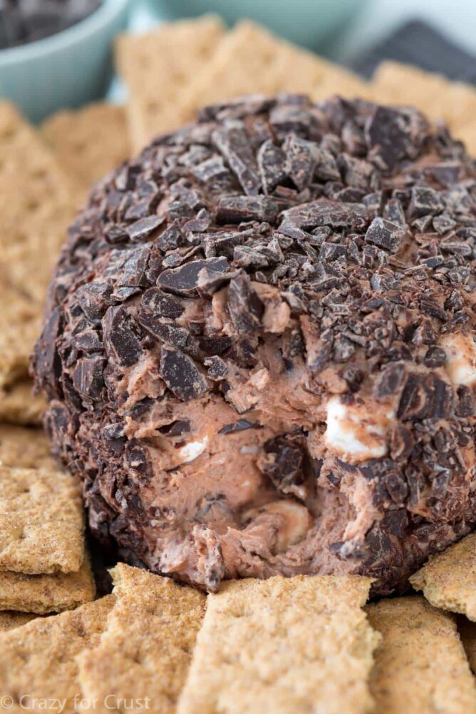 Chocolate smore ball with graham crackers to dip