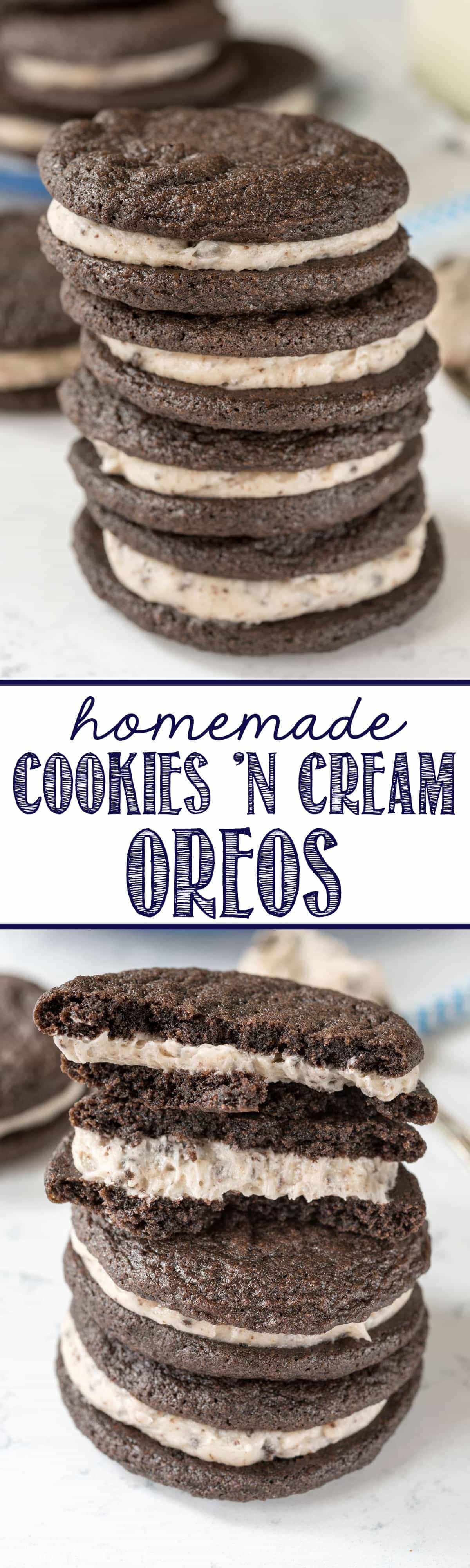 Homemade Cookies 'n Cream Oreos - this easy recipe is completely from scratch! Make soft homemade Oreos and fill them with a cookies 'n cream filling!
