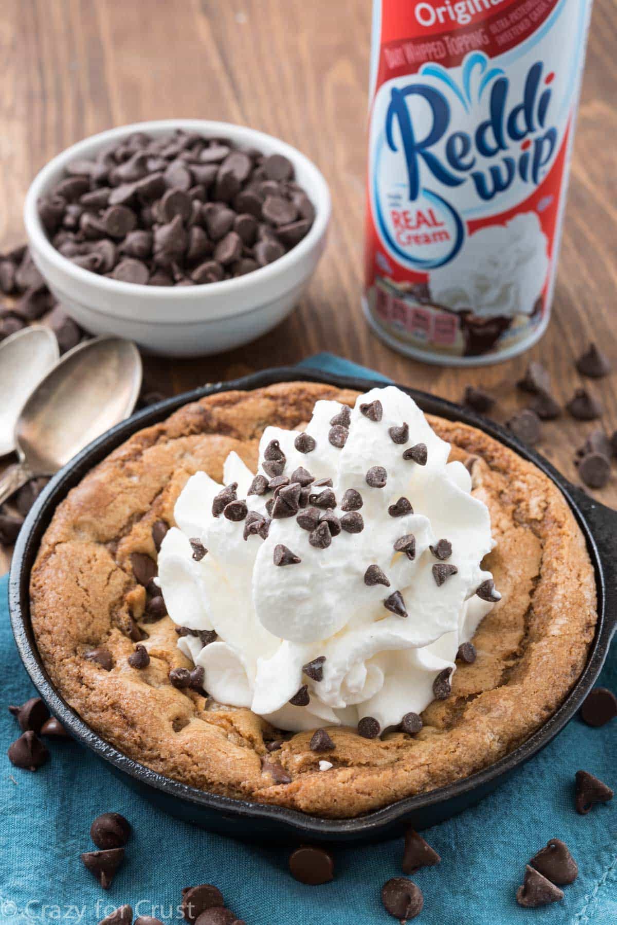 Skillet Chocolate Chip Cookie recipe - it's a small batch cookie made for 2!